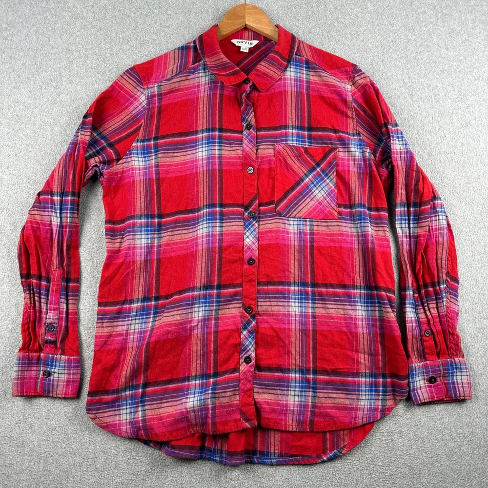 Orvis Shirt Womens XL Classic Collection Red Plaid Long Sleeve Button Down